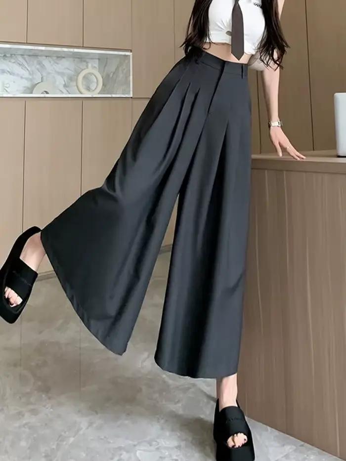 Jeans Zoki Pantalon à Jambes Larges Femme Style Coréen Décontracté Taille Haute Printemps Été