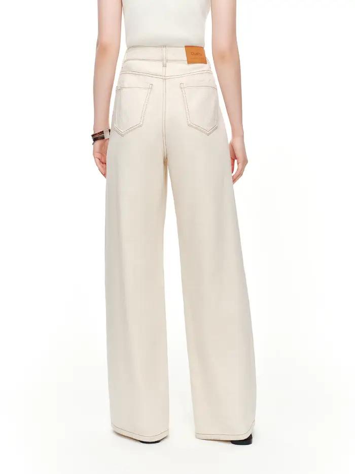 DUSHU 2024 – Jean droit brodé en mélange de lin blanc pour femme – Pantalon élégant et décontracté pour le quotidien et l'été