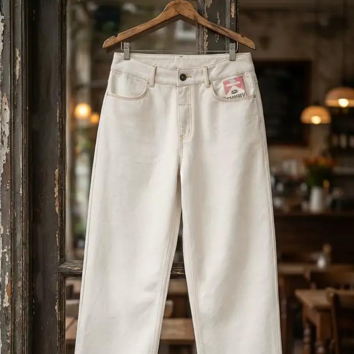 Jean vintage blanc épais délavé pour homme Maden