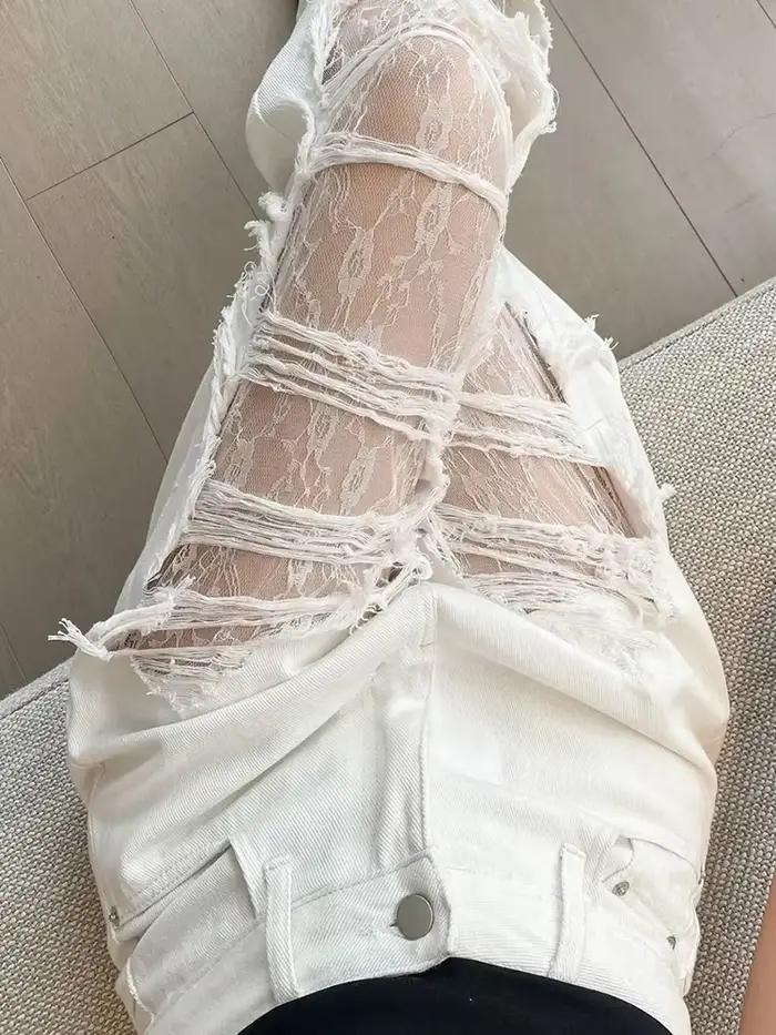 Jean blanc en dentelle pour femmes