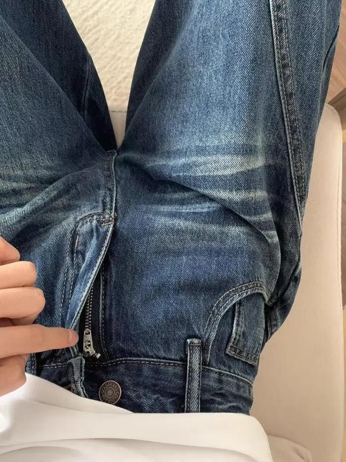 Jean large bleu coupe droite pour femme