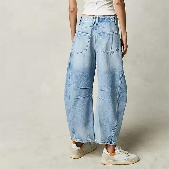 Jeans Baggy à jambes larges en denim de coton pour femmes style décontracté confortable toutes saisons