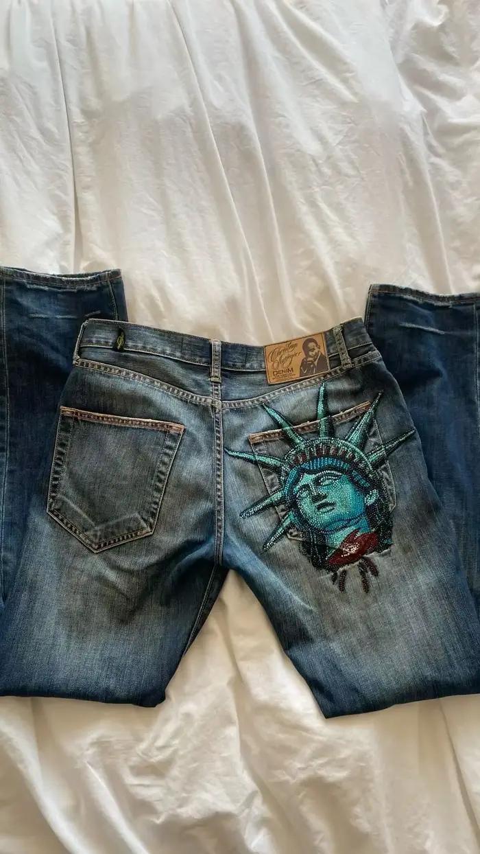 Jean Vintage Y2k années 2000 avec strass brillants