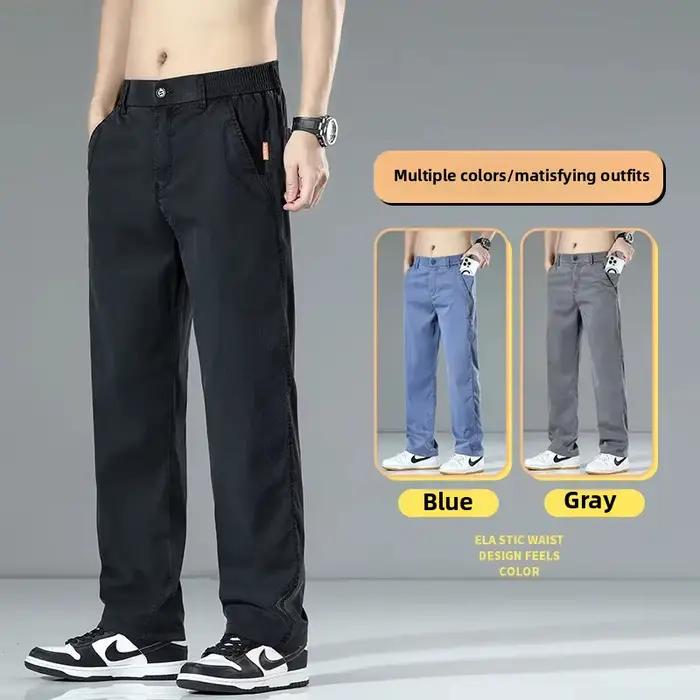 Pantalon Jean Tencel Soie Glacée Coupe Droite Ample Pour Hommes Occasions Décontractées Printemps Été