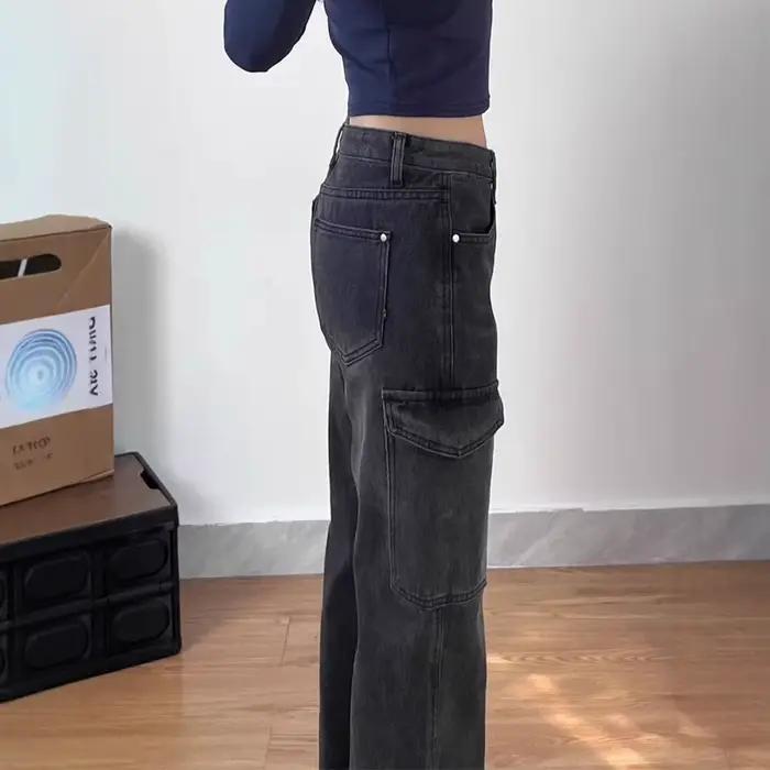 Jeans évasés à jambe large et taille basse pour femmes