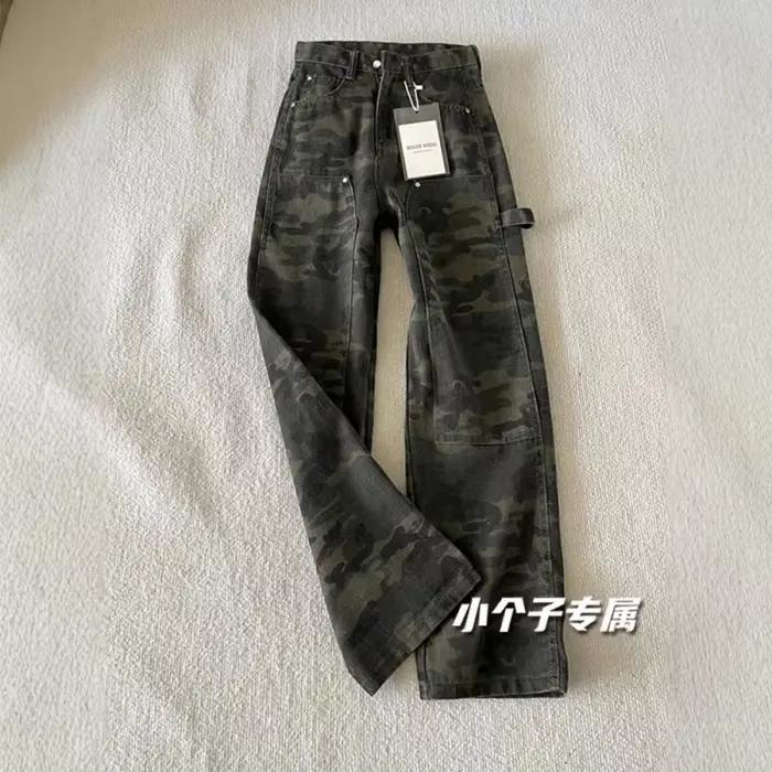 Jean américain rétro camouflage à jambe large pour femme