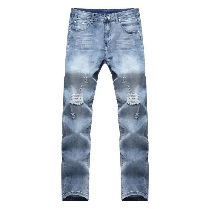Jean Slim hommes Denim pantalon Punk Style de rue déchiré Vintage lavage