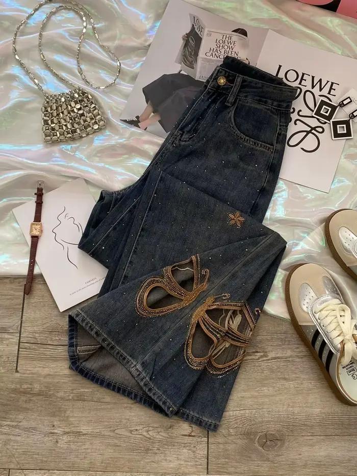 Jean papillon strass pour femmes