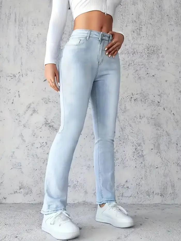 Jean à la mode pour femme Y2k Style bleu pantalon en Denim extensible jambe droite confort taille haute