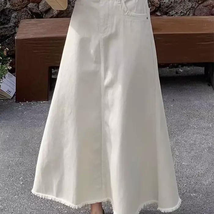 Blanc taille haute une ligne Denim jupe femmes minceur mode Midi moulante queue de poisson