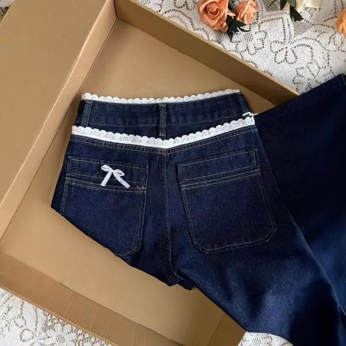 Jean taille haute bleu foncé pour femmes
