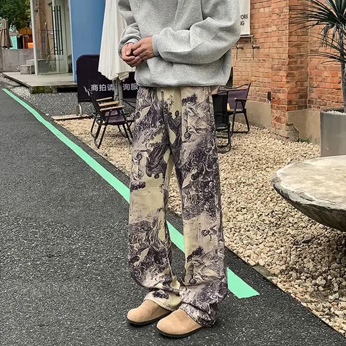 Baggy Jeans Punk Imprimés pour Hommes - Style Y2K - Jean droit - Occasions Casual et Spéciales