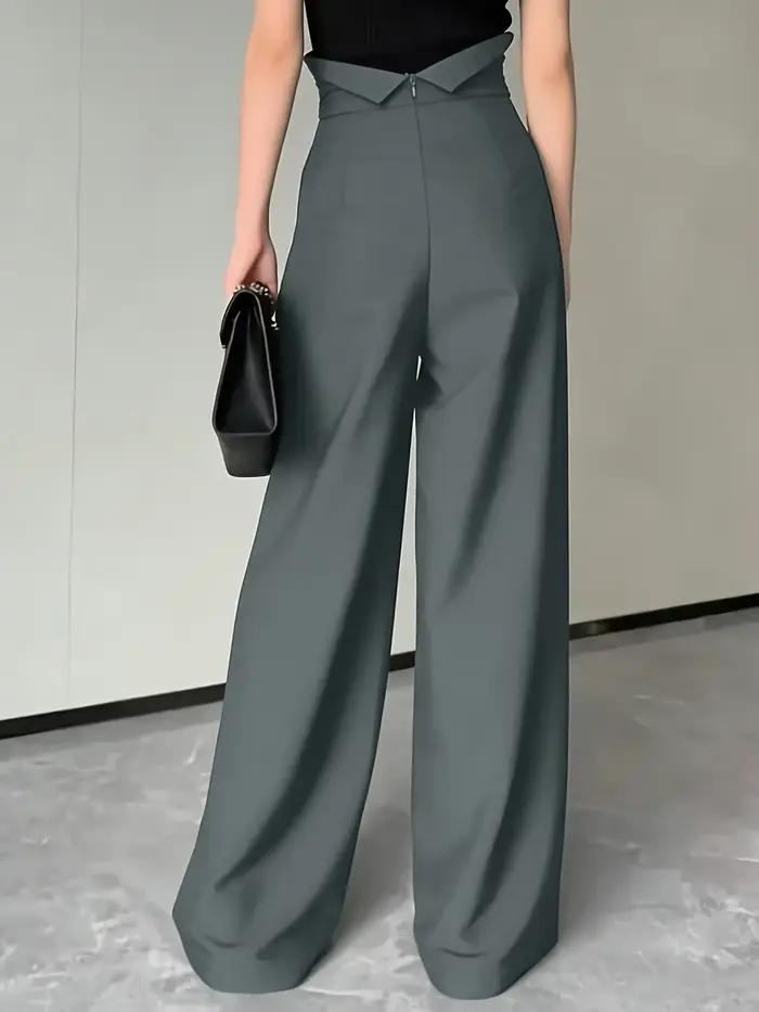 Pantalon chic gris à taille haute et jambes larges