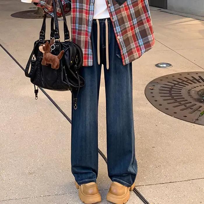 Pantalon en Denim taille haute bleu profond pour femmes