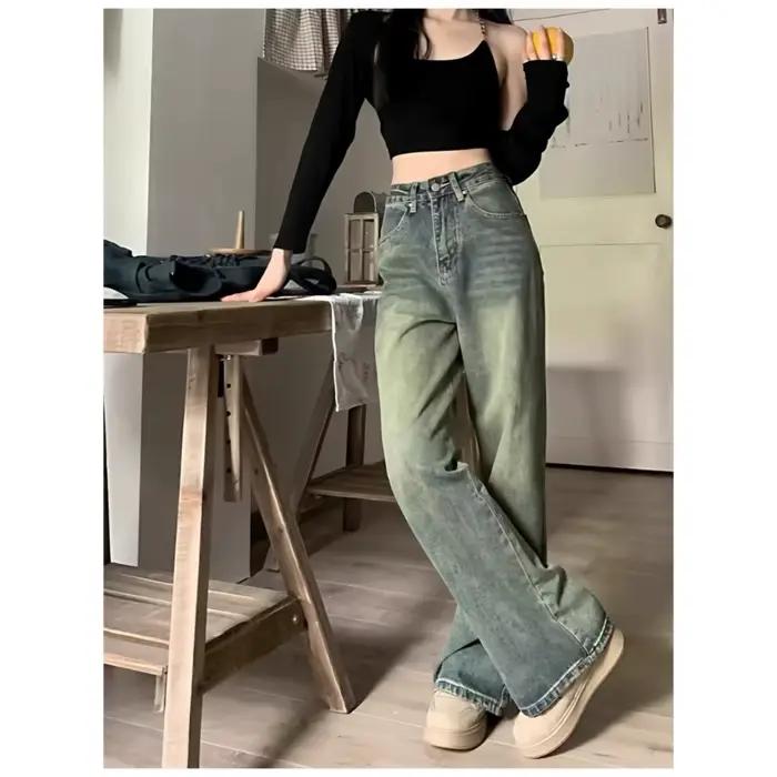 Jean vintage taille haute amincissant pour femme