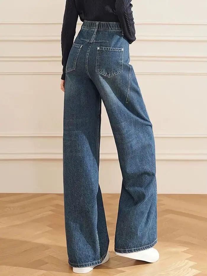 Pantalon en denim LOUIS YAO baggy taille haute pour femme, style rétro décontracté, automne-hiver, polyester coton, ajustement ample, braguette zippée, multiple couleurs disponibles