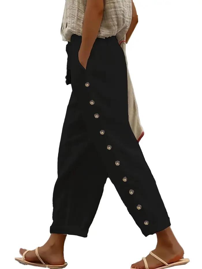 Pantalon taille élastique pour femme décontracté pantalon sarouel polyester longueur cheville style moderne occassions décontractées舒适和风格并存的女性弹性腰身裤 - 舒适休闲宽松裤 - 聚酯长裤 - 现代风格 - 非正式场合