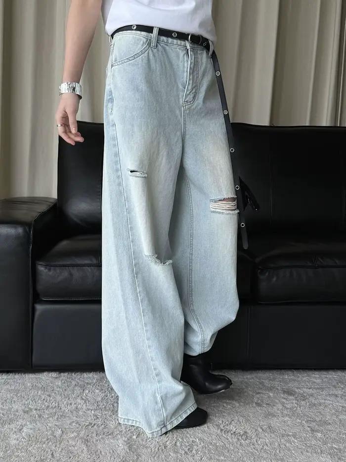 Nouveau Jean Droit Taille Haute Délavé et Perforé Style Parisien Tendance Pour Femme Occasions Spéciales