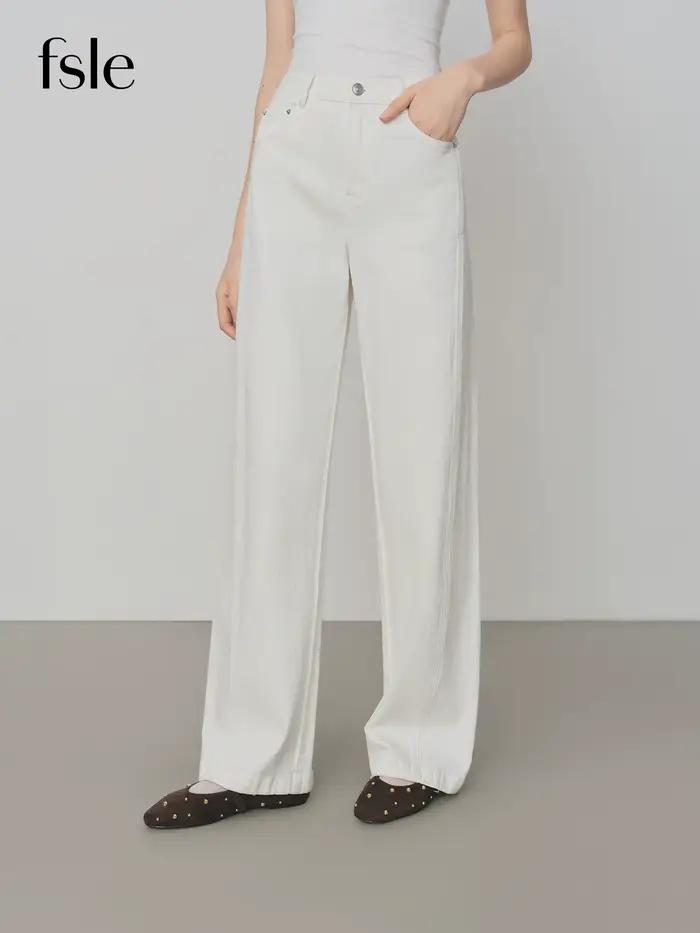 FSLE rétro brut Denim taille haute jambe droite jean femmes 2025 début automne nouveau coupe 3D minceur