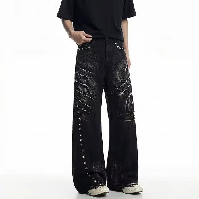 Jeans Baggy Retro Noir Avec Rivets Style Y2K Streetwear Hommes Occasions De Tous Les Jours