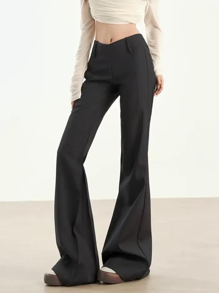 Pantalon évasé noir taille basse pour femme élégant et décontracté coupe ajustée confortable pour toutes les occasions quotidiennes automne été