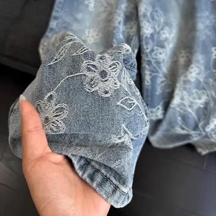 Jean Baggy brodé Jacquard à fleurs pour hommes