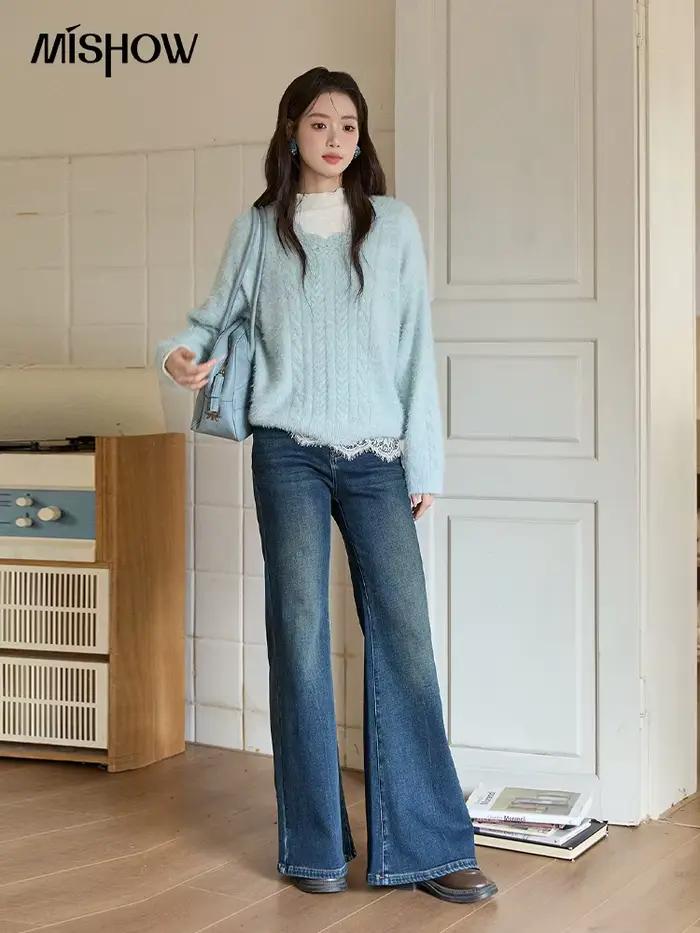 MISHOW femmes jean 2025 automne hiver Denim bleu évasé taille haute