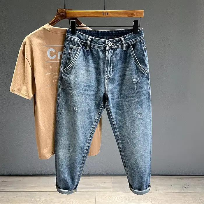 Nouveau Jean effiloché hommes Baggy personnalité conique pantalons décontractés Streetwear Hip Hop Vintage bleu Denim pantalon mâle marque à la mode