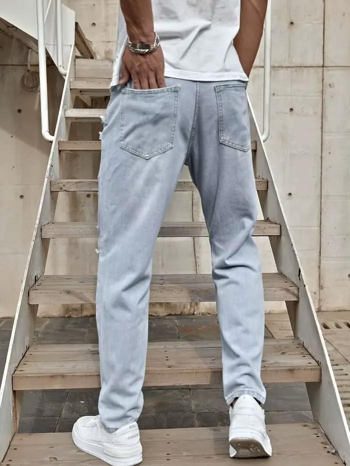 Jeans déchirés non extensibles pour hommes - Denim délavé style streetwear coupe ample