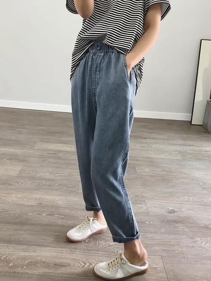 Été grande taille jean femme décontracté ample Baggy Denim sarouel