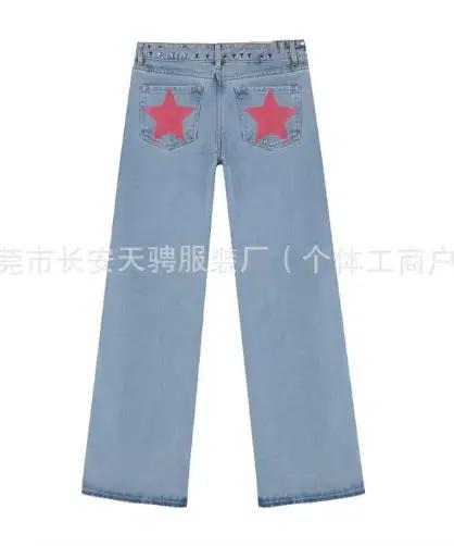 Pantalon femme jean évasé personnalisé rétro tendance de rue