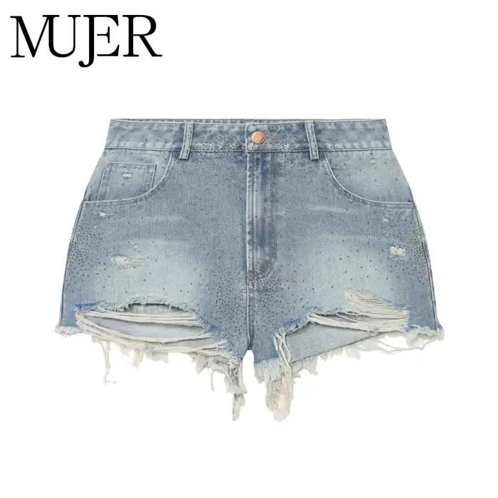 Shorts en jean taille haute pour femme - Bermuda décontracté style streetwear pour l'été