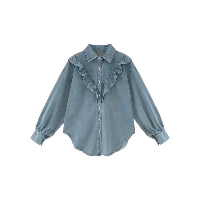 Chemise en jean ample à manches longues pour femme