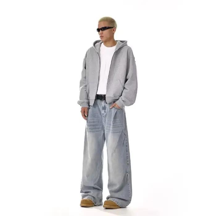 Jeans pour hommes Harajuku américain Vintage lavé Cleanfit haute rue droite ample jambe large Denim pantalon unisexe mode Style nouveau