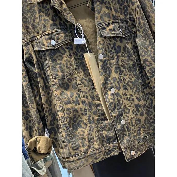 Veste en Denim imprimé léopard rétro américain