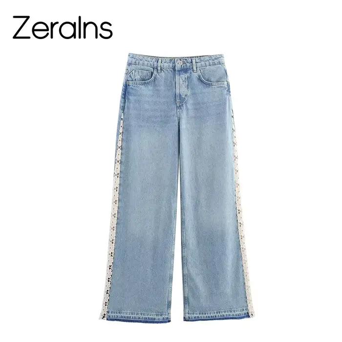 ZERAINS rétro jambe droite épissé jean pour femmes été 2025 nouveau style