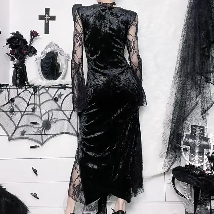 Goth foncé élégant centre commercial gothique femmes robes de soirée Grunge esthétique e-girl velours robe mi-longue