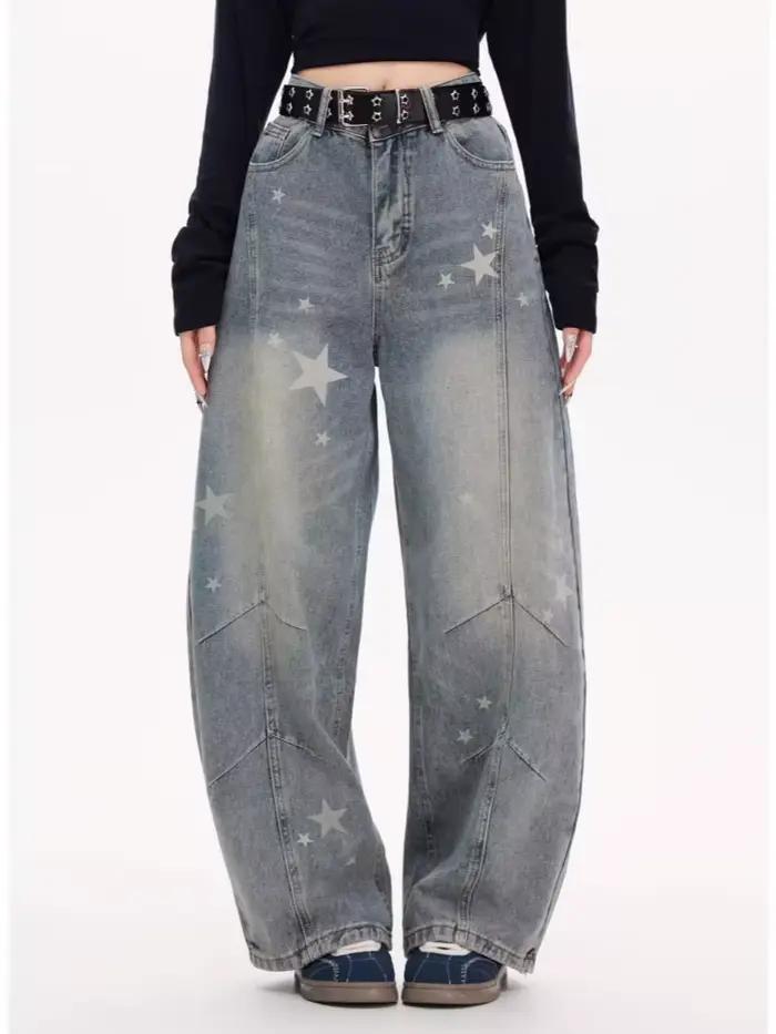 2025 américain rétro Y2K mode étoile imprimé en détresse bleu jean Pantalon pour femmes vêtements dame Denim