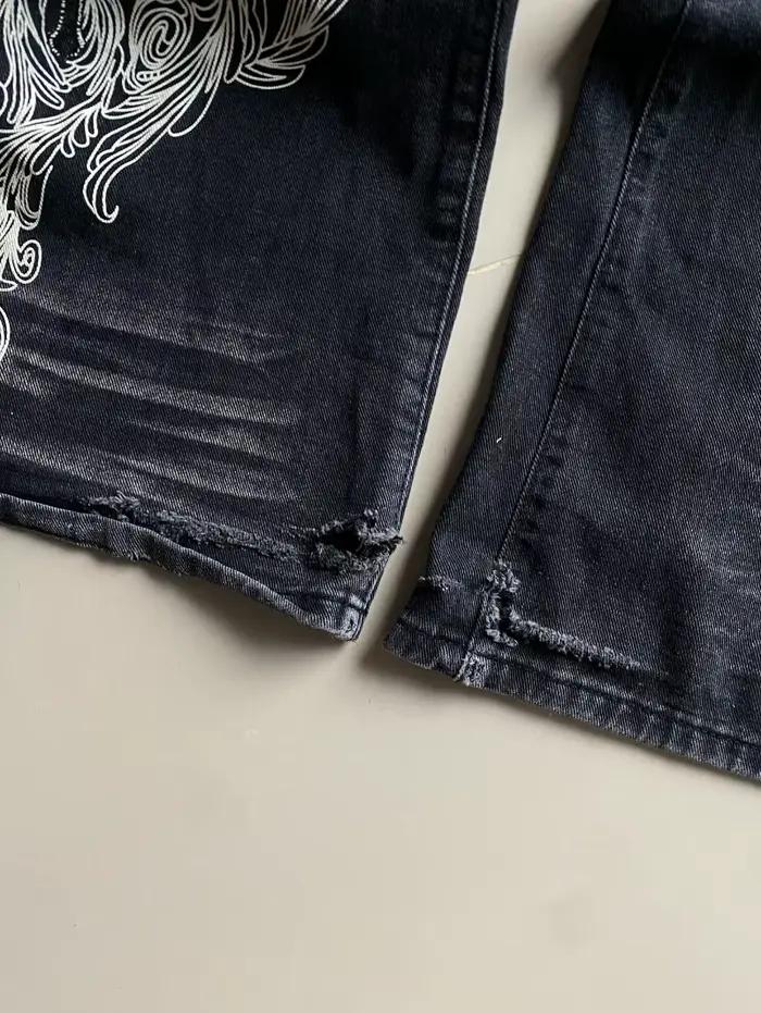 Jeans baggy noirs à imprimé surdimensionné