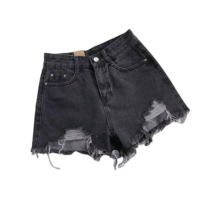A-ligne Denim pantalons chauds femmes taille haute solide été jambe large jean court femme tenue de rue vêtements décontracté pantalon de base