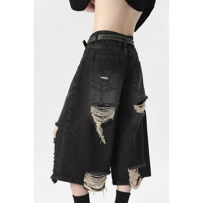 Jean Court Vintage Femme Y2K Style American Retro Polyvalent et Confortable Pour Faire du Shopping et Autres Occasions