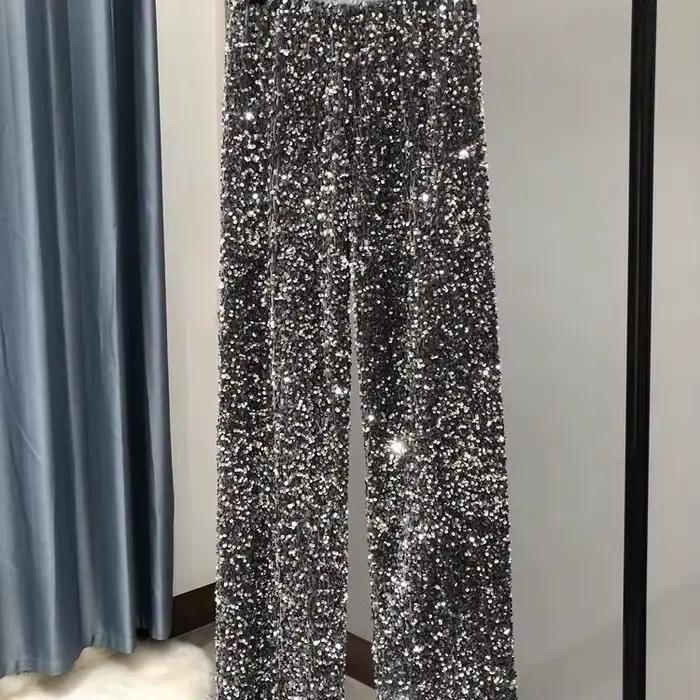 Pantalones De Mujer noir pantalon à paillettes Streetwear femmes