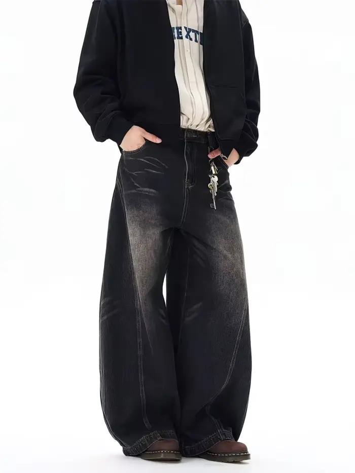 Jean baggy vintage noir délavé pour homme