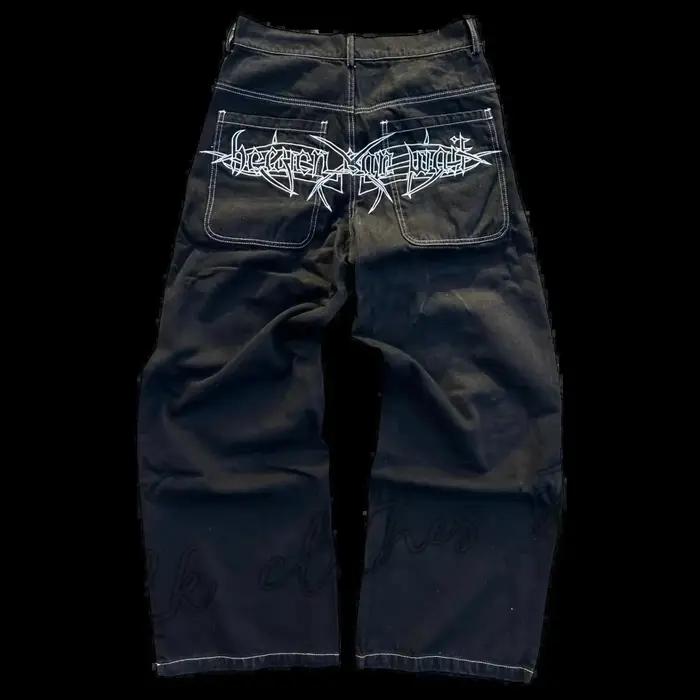 Jeans Harajuku Y2K Hommes Pantalon Décontracté à Jambes Larges Imprimé Noir Taille Haut Style Vintage Occasionnels Shopping