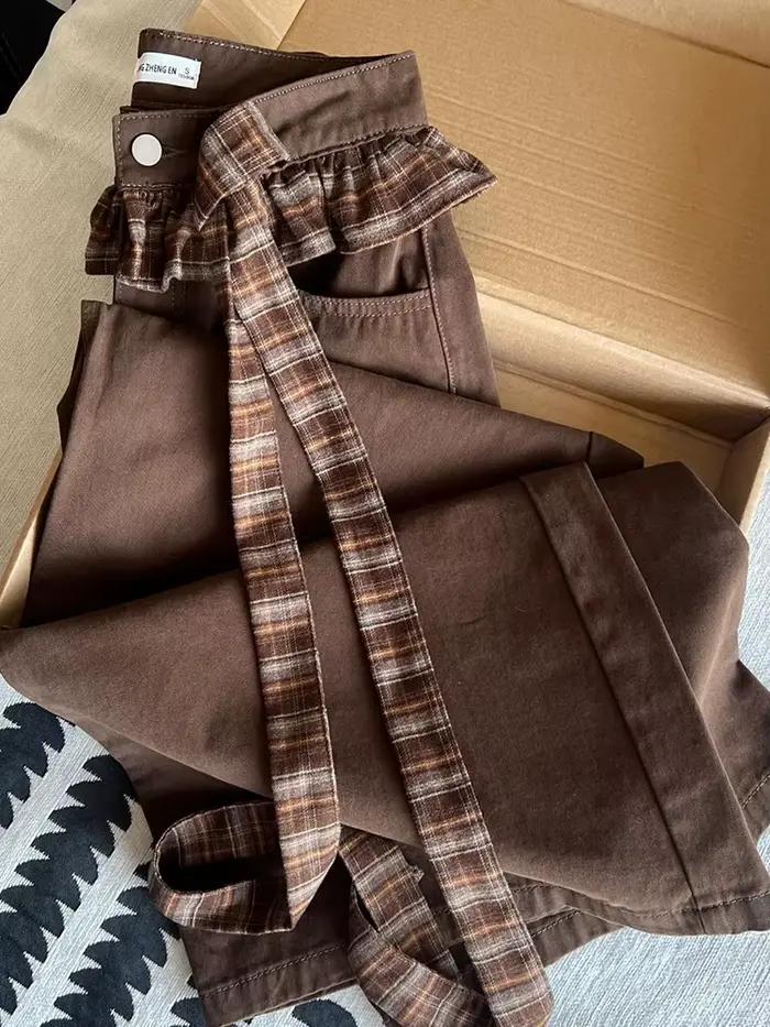 Jean Vintage en Patchwork avec nœud pour femmes