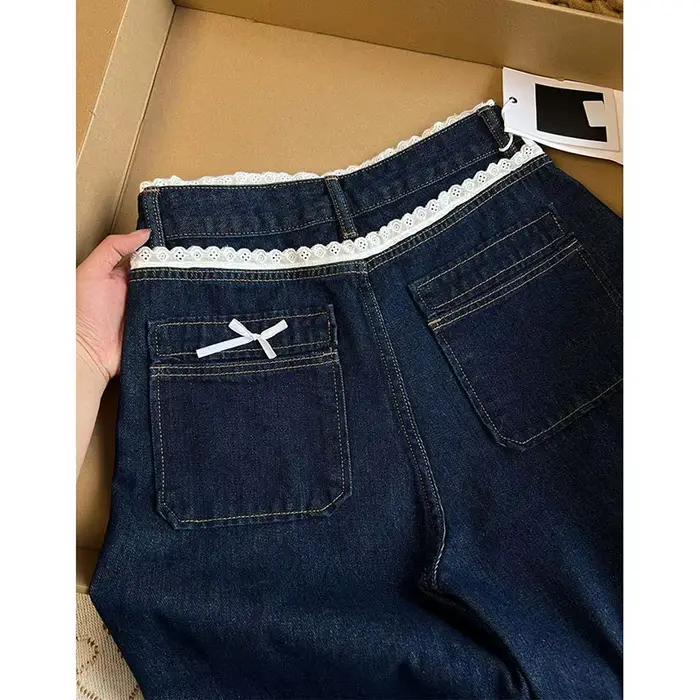 Jean droit ample taille haute pour femme