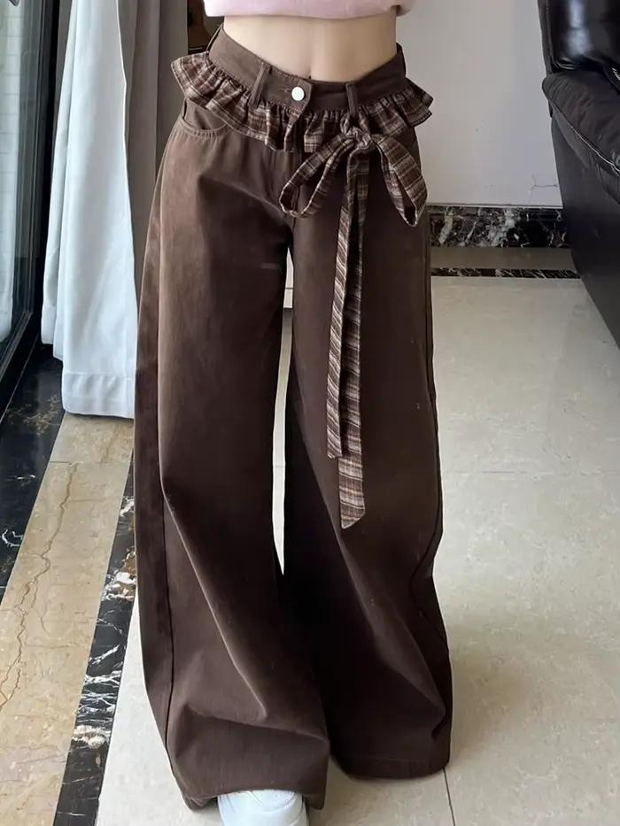 Jean Vintage en Patchwork avec nœud pour femmes
