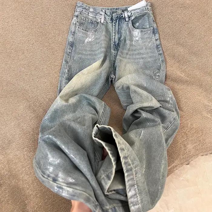 Jean tendance bleu argenté pour femme