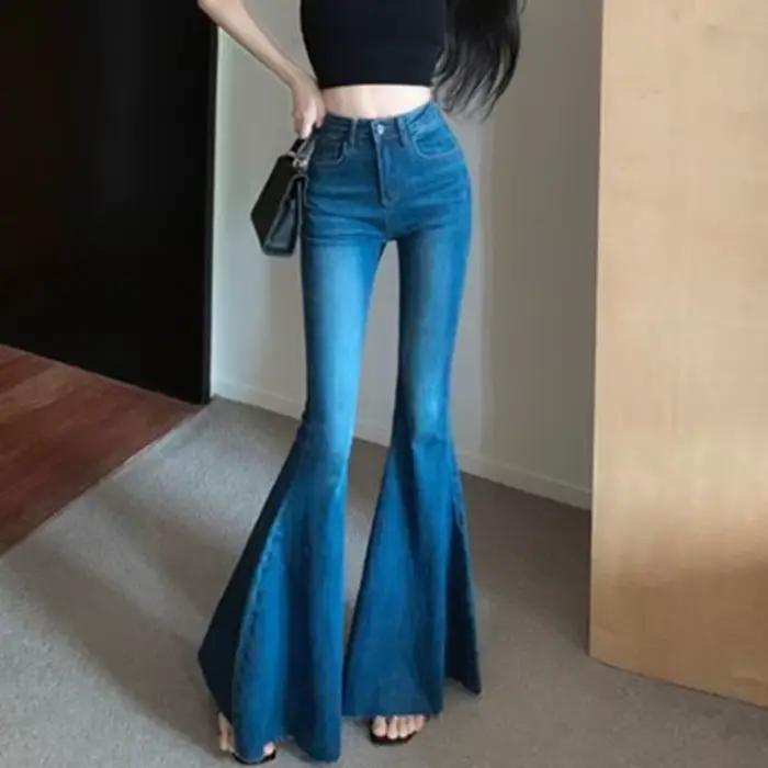 Gros jean évasé en queue de poisson pour femmes en automne fille chaude avec taille haute tempérament mince pantalon à