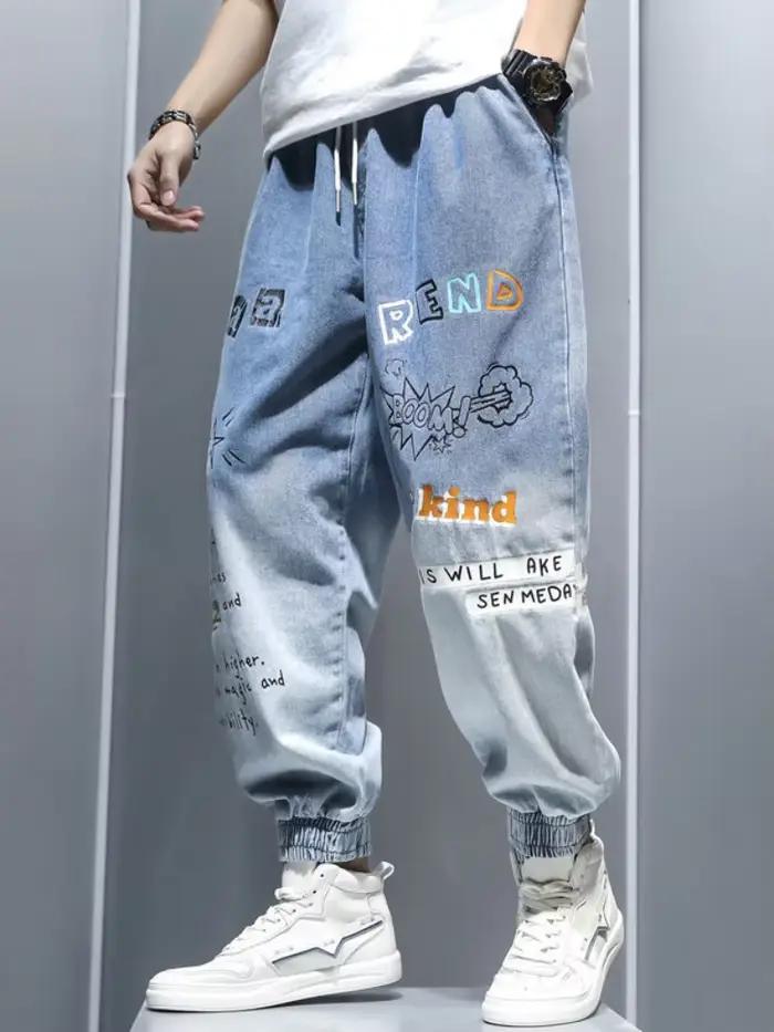 Jeans à imprimé graffiti pour hommes
